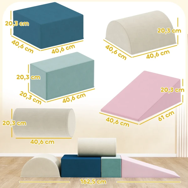 Aiyaplay 5 delige schuimblokken set voor baby's & peuters, om te bouwen, spelen, klimmen, indoor set, schuim, kleurrijk 4
