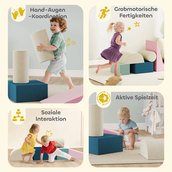Aiyaplay 5 delige schuimblokken set voor baby's & peuters, om te bouwen, spelen, klimmen, indoor set, schuim, kleurrijk 7