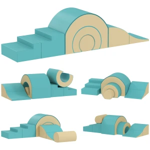 Aiyaplay 5 delige zachte bouwblokken set voor baby's & peuters, schuim, kunstleer, 5 creatieve vormen, indoor set voor klimmen, kruipen, spelen, groen 1