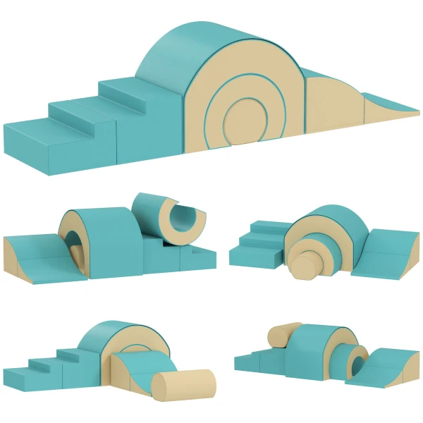 Aiyaplay 5 delige zachte bouwblokken set voor baby's & peuters, schuim, kunstleer, 5 creatieve vormen, indoor set voor klimmen, kruipen, spelen, groen 1