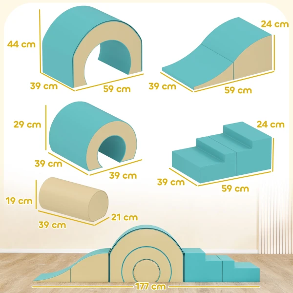 Aiyaplay 5 delige zachte bouwblokken set voor baby's & peuters, schuim, kunstleer, 5 creatieve vormen, indoor set voor klimmen, kruipen, spelen, groen 4