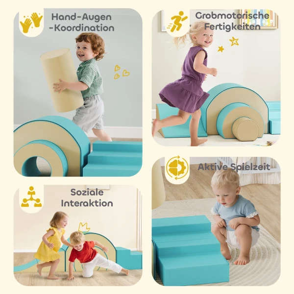 Aiyaplay 5 delige zachte bouwblokken set voor baby's & peuters, schuim, kunstleer, 5 creatieve vormen, indoor set voor klimmen, kruipen, spelen, groen 7
