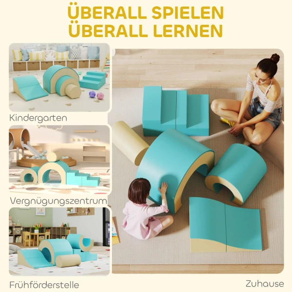 Aiyaplay 5 delige zachte bouwblokken set voor baby's & peuters, schuim, kunstleer, 5 creatieve vormen, indoor set voor klimmen, kruipen, spelen, groen 8
