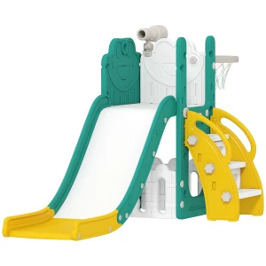 Aiyaplay 5 in 1 kinderglijbaanset, telescoop, basketbalring, kunststof, geel+groen 1