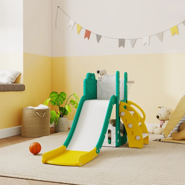 Aiyaplay 5 in 1 kinderglijbaanset, telescoop, basketbalring, kunststof, geel+groen 2