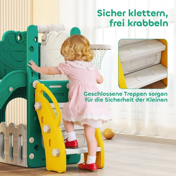 Aiyaplay 5 in 1 kinderglijbaanset, telescoop, basketbalring, kunststof, geel+groen 8