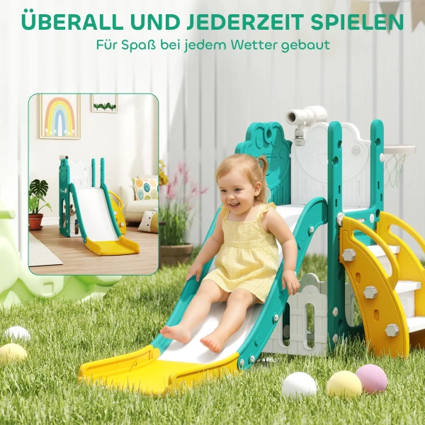 Aiyaplay 5 in 1 kinderglijbaanset, telescoop, basketbalring, kunststof, geel+groen 9