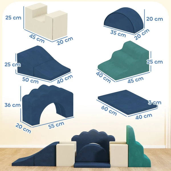 Aiyaplay 7 delige set klimblokken voor baby's & peuters, zacht klimset voor binnenshuis, stof, schuim, kleurrijk 4