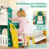 Aiyaplay 7 in 1 glijbaanset voor peuters, basketbalring, kikkerontwerp, klimrek, schommelstoel, voor binnen en buiten, geel+groen 8