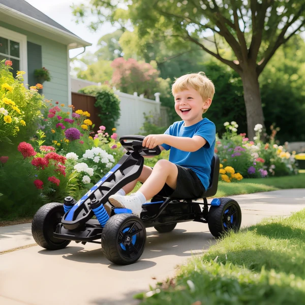 Aiyaplay gokart met pedalen, trapauto voor kinderen met rem, antislip wielen, metalen frame, 3 6 jaar, blauw 2