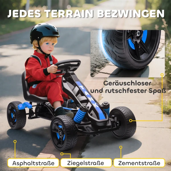 Aiyaplay gokart met pedalen, trapauto voor kinderen met rem, antislip wielen, metalen frame, 3 6 jaar, blauw 7