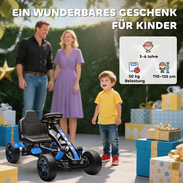 Aiyaplay gokart met pedalen, trapauto voor kinderen met rem, antislip wielen, metalen frame, 3 6 jaar, blauw 9