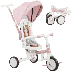 Aiyaplay kinder driewieler, om te bouwen baby buggy, 5 in 1 ontwerp, afneembare duwstang, verstelbaar, veiligheidsgordel, opbergtas, 1 3 jaar, roze 1