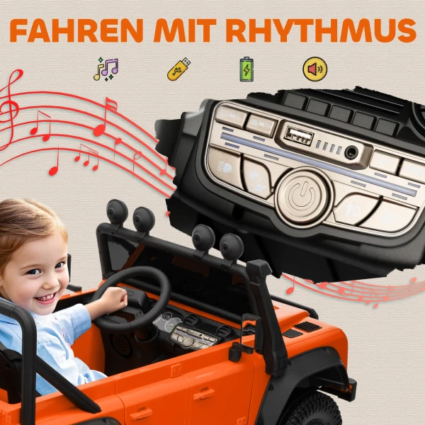 Aiyaplay kinder elektrische auto, 12v batterij aangedreven, afstandsbediening, muziek functie, claxon, led lampen, oranje 10
