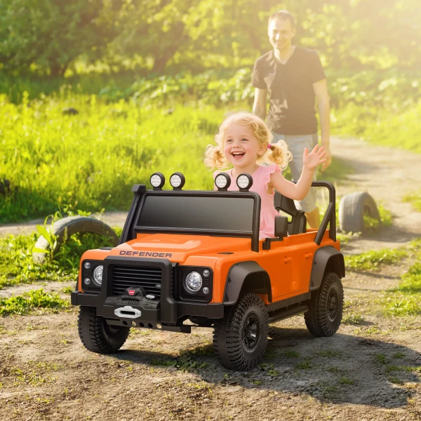 Aiyaplay kinder elektrische auto, 12v batterij aangedreven, afstandsbediening, muziek functie, claxon, led lampen, oranje 2
