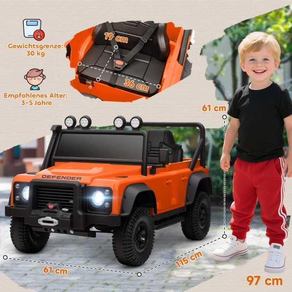 Aiyaplay kinder elektrische auto, 12v batterij aangedreven, afstandsbediening, muziek functie, claxon, led lampen, oranje 4