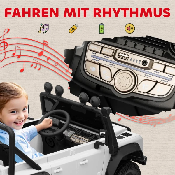 Aiyaplay kinder elektrische auto, 12v batterij aangedreven, afstandsbediening, muziek functie, claxon, led lichten, wit 10