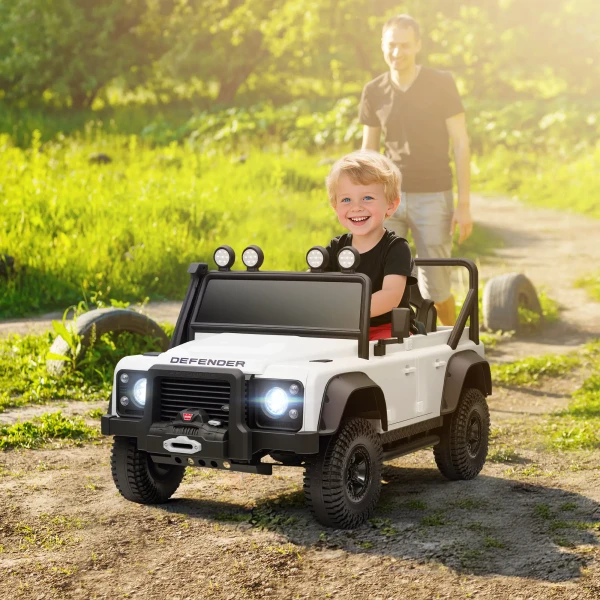 Aiyaplay kinder elektrische auto, 12v batterij aangedreven, afstandsbediening, muziek functie, claxon, led lichten, wit 2