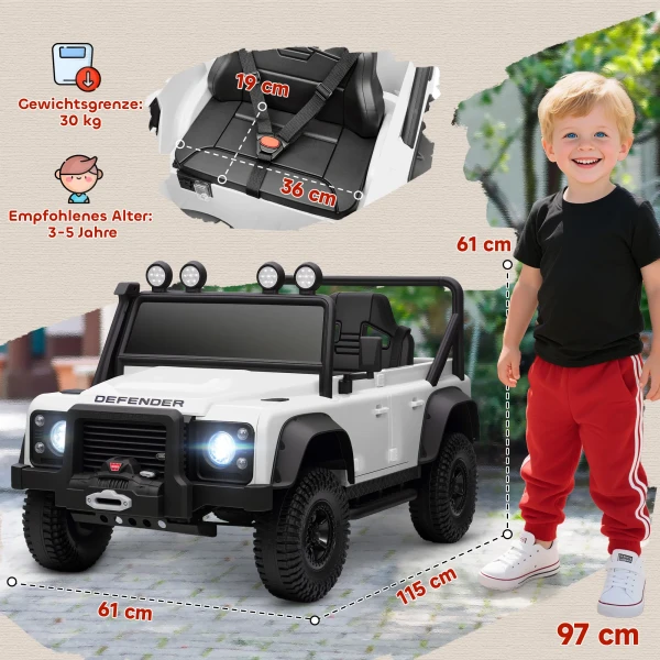 Aiyaplay kinder elektrische auto, 12v batterij aangedreven, afstandsbediening, muziek functie, claxon, led lichten, wit 4