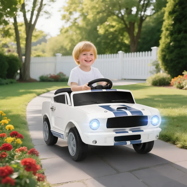 Aiyaplay kinder elektrische auto 12v kinderwagen met 2,4 ghz afstandsbediening, 2 motor claxon, led, muziek wit 2