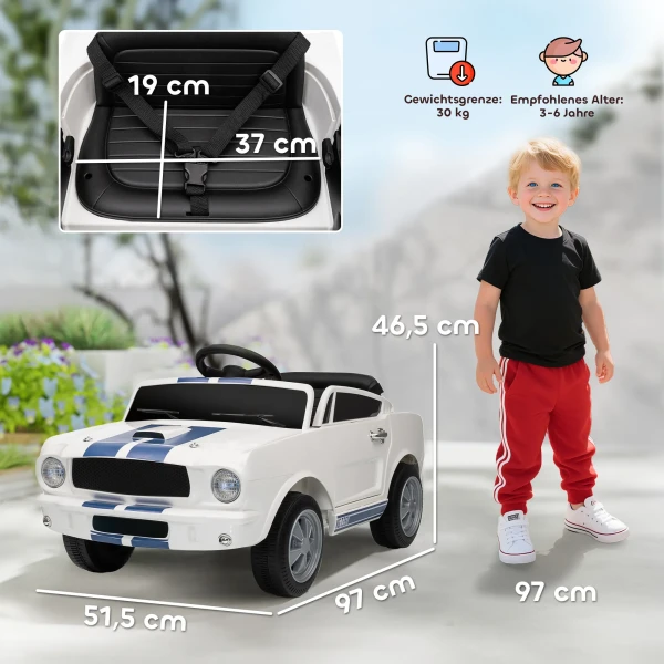 Aiyaplay kinder elektrische auto 12v kinderwagen met 2,4 ghz afstandsbediening, 2 motor claxon, led, muziek wit 4