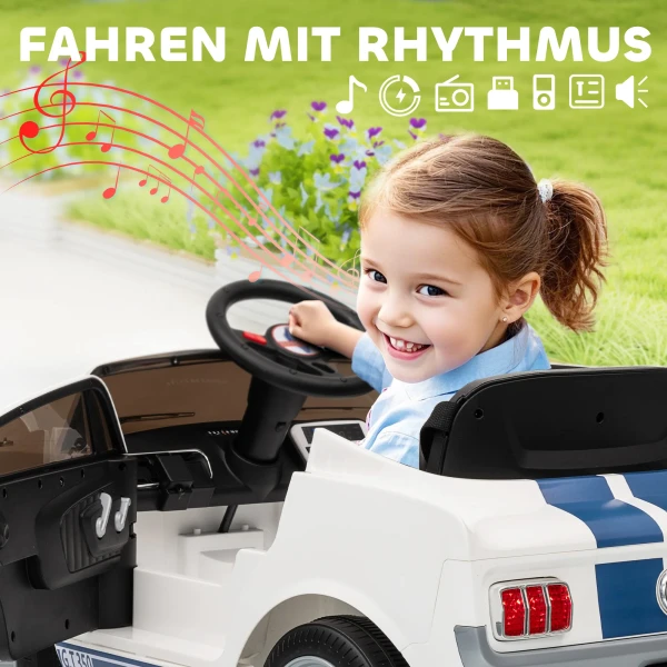 Aiyaplay kinder elektrische auto 12v kinderwagen met 2,4 ghz afstandsbediening, 2 motor claxon, led, muziek wit 8