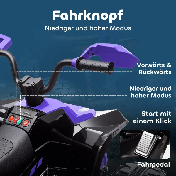 Aiyaplay kinder elektrische quad, 24v elektrisch voertuig met 4 wielen, koplampen, usb aansluiting, mp3 functie, 6,5 km/u, 3 8 jaar 10