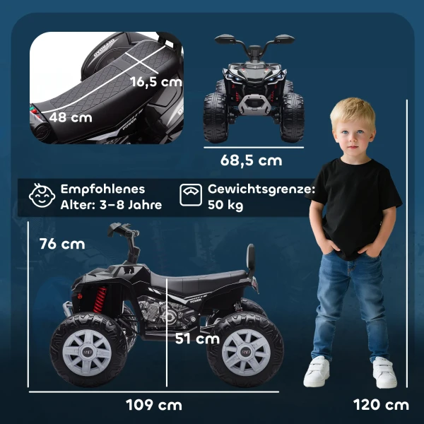Aiyaplay kinder elektrische quad, 24v elektrisch voertuig met 4 wielen, koplampen, usb aansluiting, mp3 functie, 6,5 km/u, 3 8 jaar 4