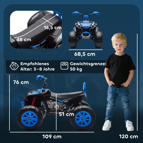 Aiyaplay kinder elektrische quad, 24v elektrisch voertuig met 4 wielen, koplampen, usb aansluiting, mp3 functie, 6,5 km/u, 3 8 jaar 4