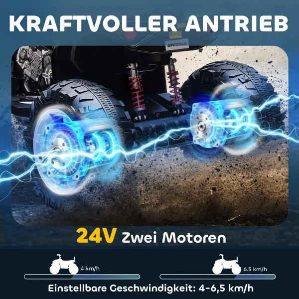 Aiyaplay kinder elektrische quad, 24v elektrisch voertuig met 4 wielen, koplampen, usb aansluiting, mp3 functie, 6,5 km/u, 3 8 jaar 5