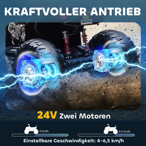 Aiyaplay kinder elektrische quad, 24v elektrisch voertuig met 4 wielen, koplampen, usb aansluiting, mp3 functie, 6,5 km/u, 3 8 jaar 5