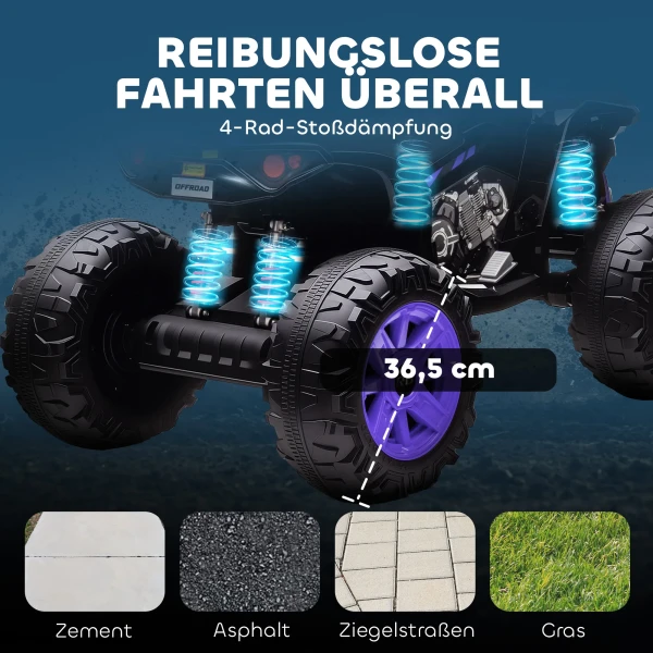 Aiyaplay kinder elektrische quad, 24v elektrisch voertuig met 4 wielen, koplampen, usb aansluiting, mp3 functie, 6,5 km/u, 3 8 jaar 8