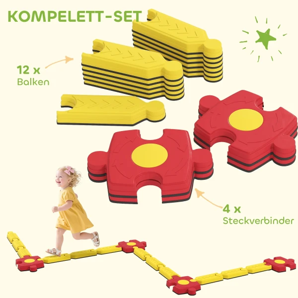 Aiyaplay kinder evenwichtsbalk set, vrij vormbaar, kunststof, flexibele onderdelen, geel+rood 5