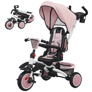 Aiyaplay kinderdriewieler, 6 in 1 buggy voor peuters, met duwstang, verstelbare zitting, opvouwbaar ontwerp, veiligheidsnet 1