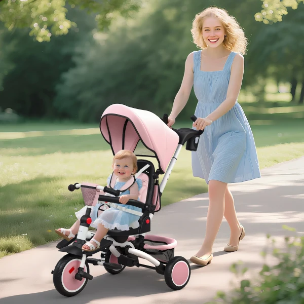Aiyaplay kinderdriewieler, 6 in 1 buggy voor peuters, met duwstang, verstelbare zitting, opvouwbaar ontwerp, veiligheidsnet 2