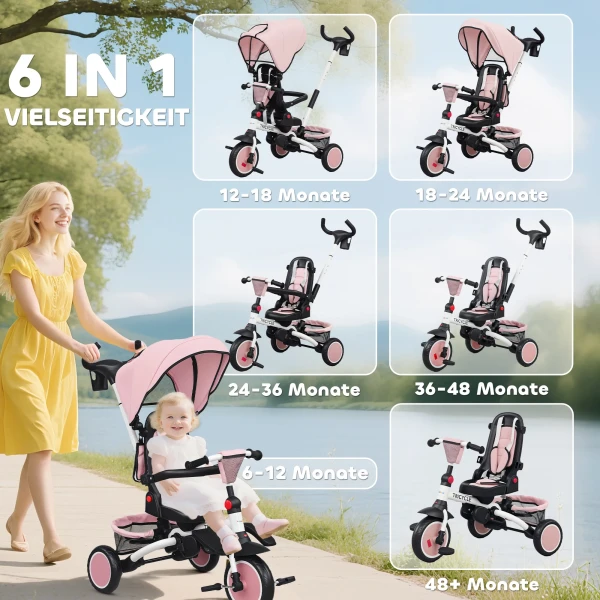 Aiyaplay kinderdriewieler, 6 in 1 buggy voor peuters, met duwstang, verstelbare zitting, opvouwbaar ontwerp, veiligheidsnet 5