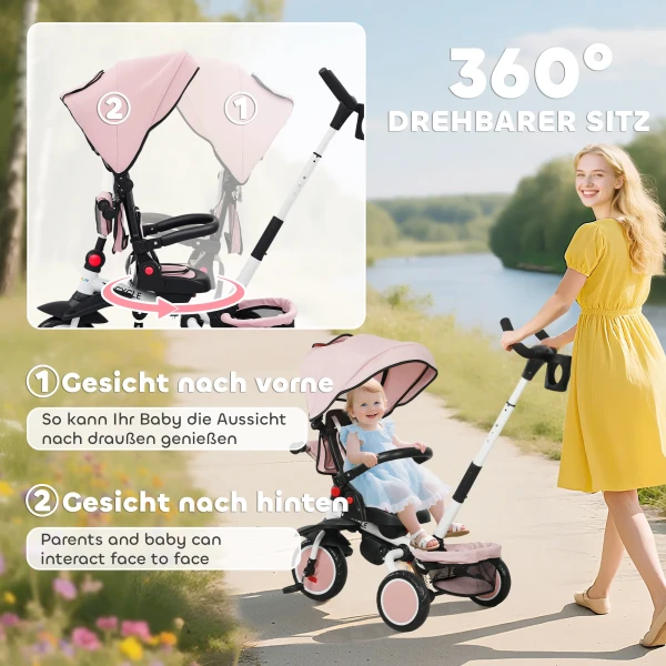 Aiyaplay kinderdriewieler, 6 in 1 buggy voor peuters, met duwstang, verstelbare zitting, opvouwbaar ontwerp, veiligheidsnet 6