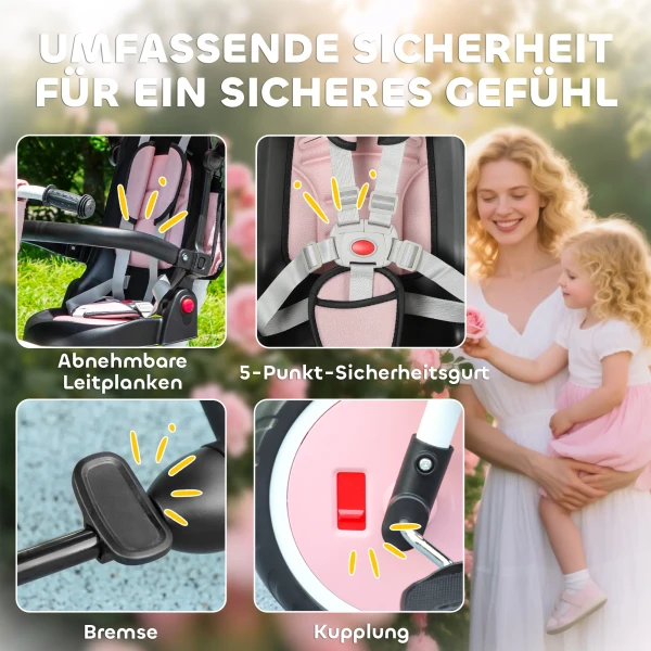 Aiyaplay kinderdriewieler, 6 in 1 buggy voor peuters, met duwstang, verstelbare zitting, opvouwbaar ontwerp, veiligheidsnet 8