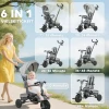 Aiyaplay kinderdriewieler, 6 in 1 buggy voor peuters, met duwstang, verstelbare zitting, opvouwbaar ontwerp, veiligheidsnet, grijs 5
