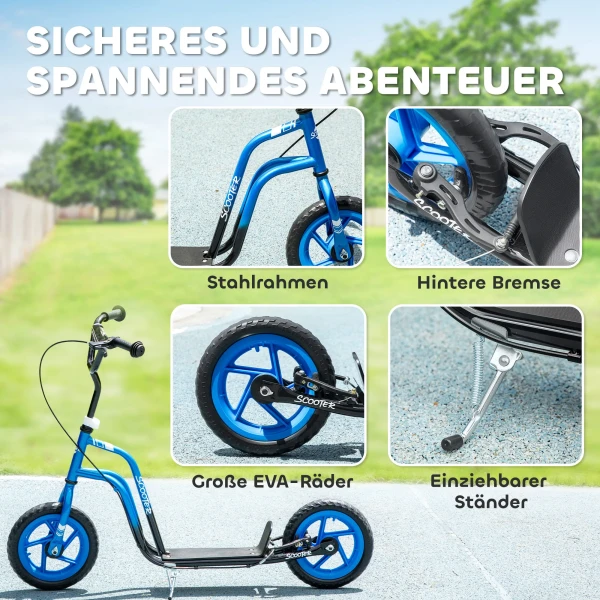 Aiyaplay kinderstep met verstelbare stuur, grote wielen, parkeerstandaard, handrem, voor kinderen van 5 12 jaar, blauw 7
