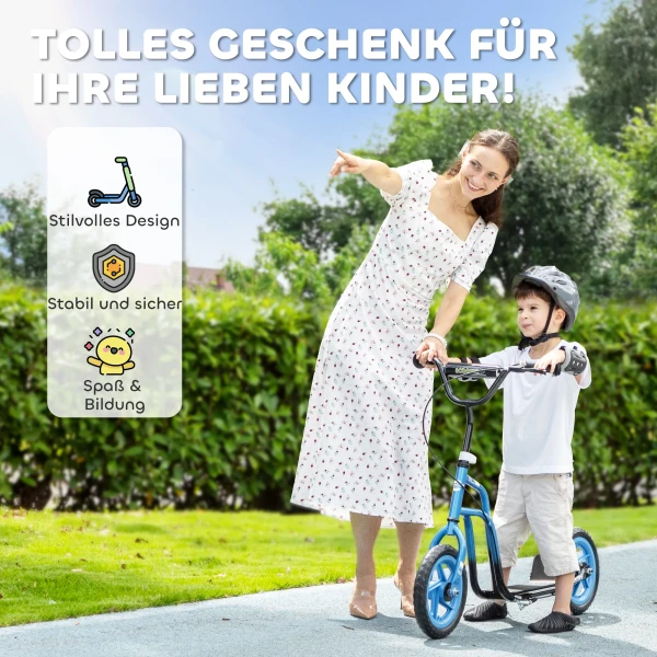 Aiyaplay kinderstep met verstelbare stuur, grote wielen, parkeerstandaard, handrem, voor kinderen van 5 12 jaar, blauw 8