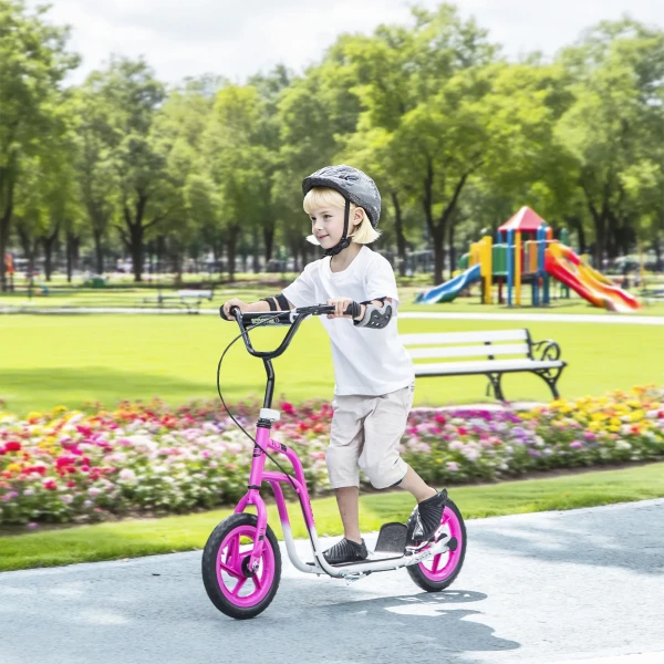 Aiyaplay kinderstep met verstelbare stuur, grote wielen, parkeerstandaard, handrem, voor kinderen van 5 12 jaar, roze 2