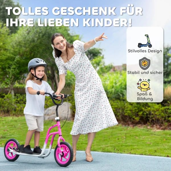 Aiyaplay kinderstep met verstelbare stuur, grote wielen, parkeerstandaard, handrem, voor kinderen van 5 12 jaar, roze 8