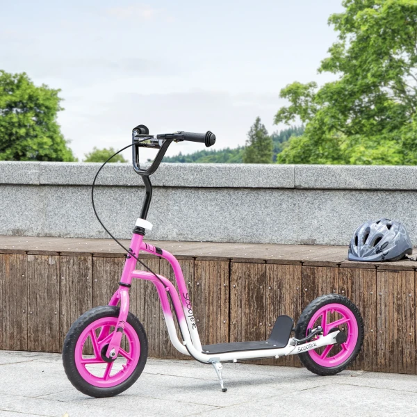 Aiyaplay kinderstep met verstelbare stuur, grote wielen, parkeerstandaard, handrem, voor kinderen van 5 12 jaar, roze 9