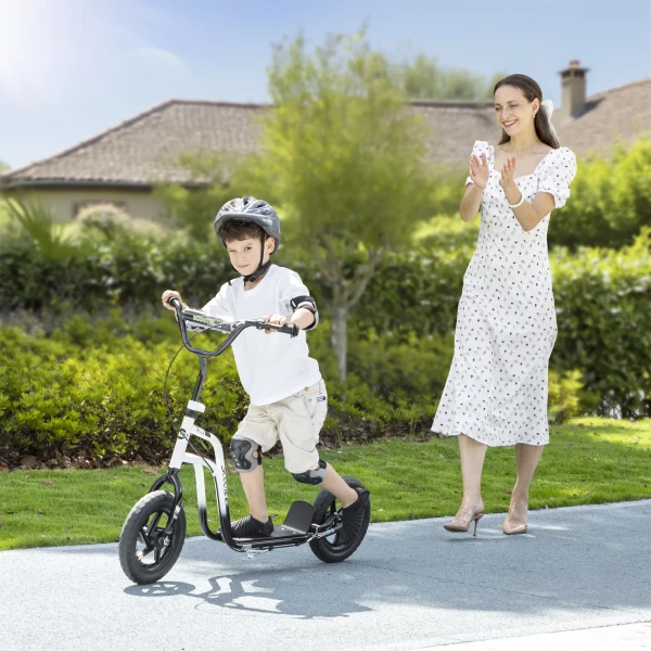 Aiyaplay kinderstep met verstelbare stuur, grote wielen, parkeerstandaard, handrem, voor kinderen van 5 12 jaar, wit 2