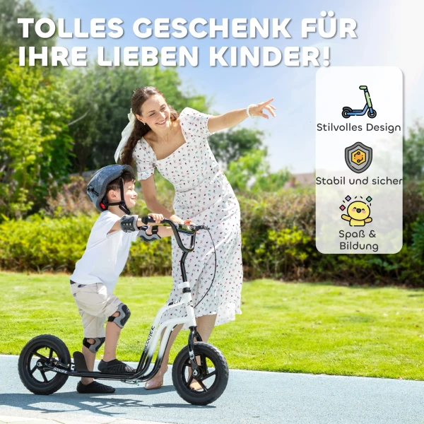 Aiyaplay kinderstep met verstelbare stuur, grote wielen, parkeerstandaard, handrem, voor kinderen van 5 12 jaar, wit 8