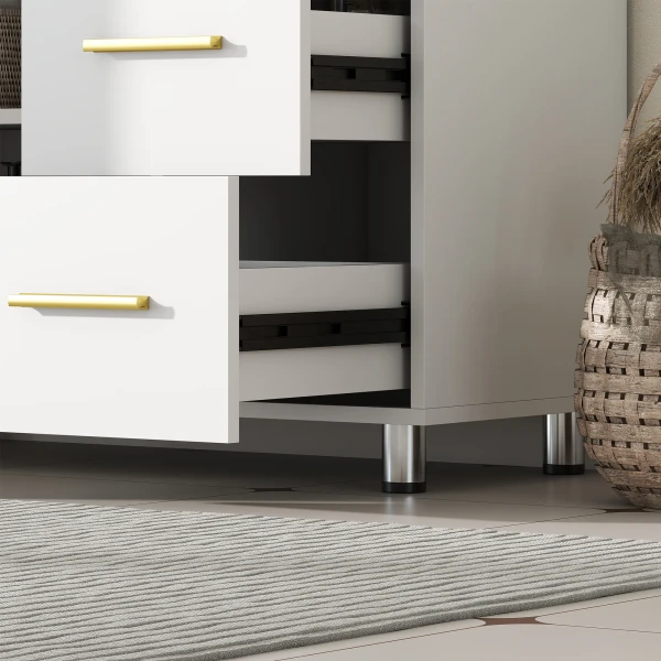 Badkamer onderkast, 3 traps ontwerp, mdf, spaanplaat, wit 10