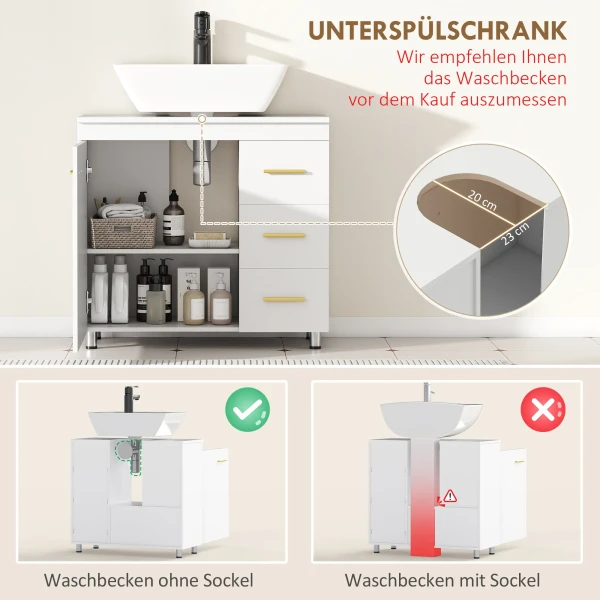 Badkamer onderkast, 3 traps ontwerp, mdf, spaanplaat, wit 5