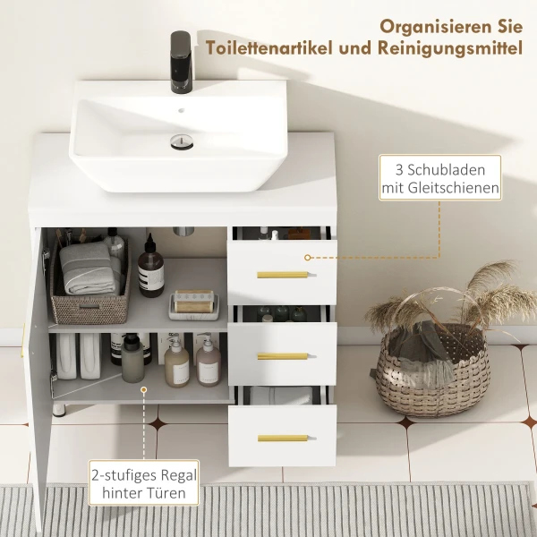 Badkamer onderkast, 3 traps ontwerp, mdf, spaanplaat, wit 7