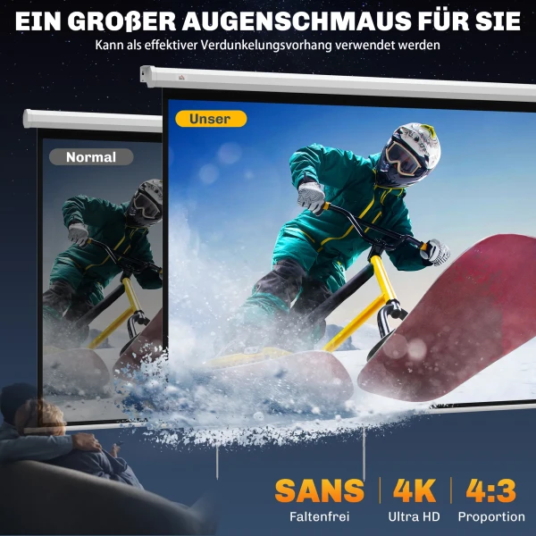 Beamer scherm 171 x 128 cm 84 inch 4:3 hd 4k projectiescherm kunststof, metaal home cinema 5